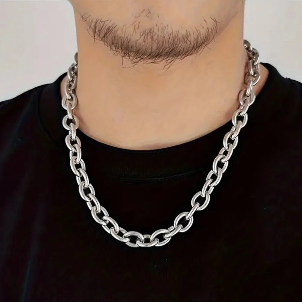 NWT Titanium Steel Chunky Chain 22” Necklace & 8” Bracelet Set, Silver Tone